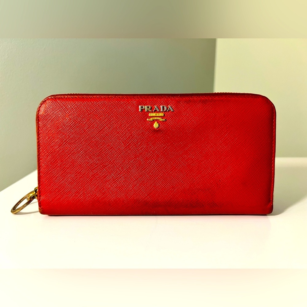 Prada Scarlet Saffiano Leather Wallet AS IS